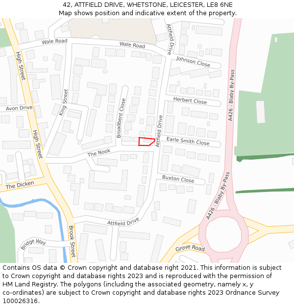 42, ATTFIELD DRIVE, WHETSTONE, LEICESTER, LE8 6NE: Location map and indicative extent of plot