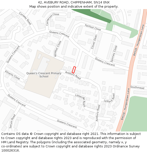 42, AVEBURY ROAD, CHIPPENHAM, SN14 0NX: Location map and indicative extent of plot