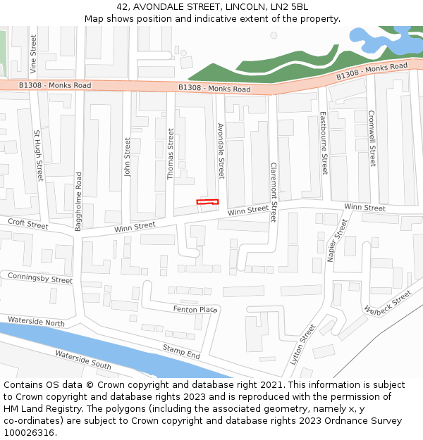 42, AVONDALE STREET, LINCOLN, LN2 5BL: Location map and indicative extent of plot