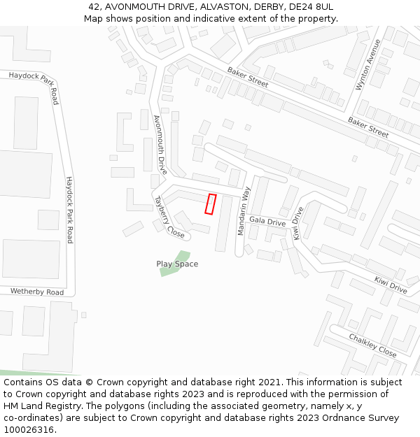 42, AVONMOUTH DRIVE, ALVASTON, DERBY, DE24 8UL: Location map and indicative extent of plot