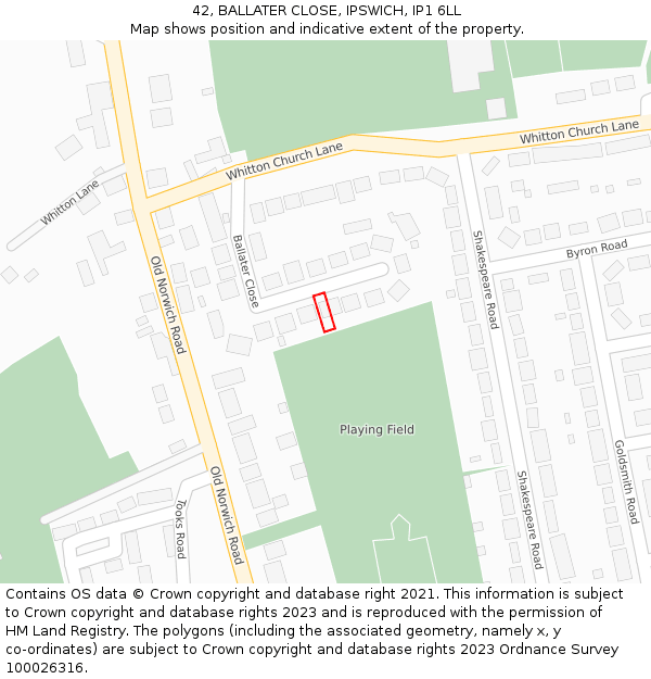 42, BALLATER CLOSE, IPSWICH, IP1 6LL: Location map and indicative extent of plot
