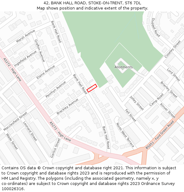 42, BANK HALL ROAD, STOKE-ON-TRENT, ST6 7DL: Location map and indicative extent of plot