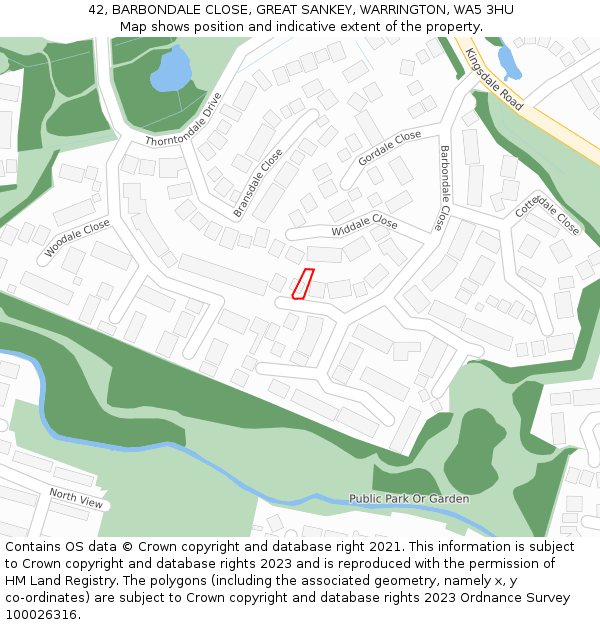 42, BARBONDALE CLOSE, GREAT SANKEY, WARRINGTON, WA5 3HU: Location map and indicative extent of plot