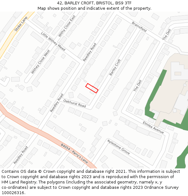 42, BARLEY CROFT, BRISTOL, BS9 3TF: Location map and indicative extent of plot