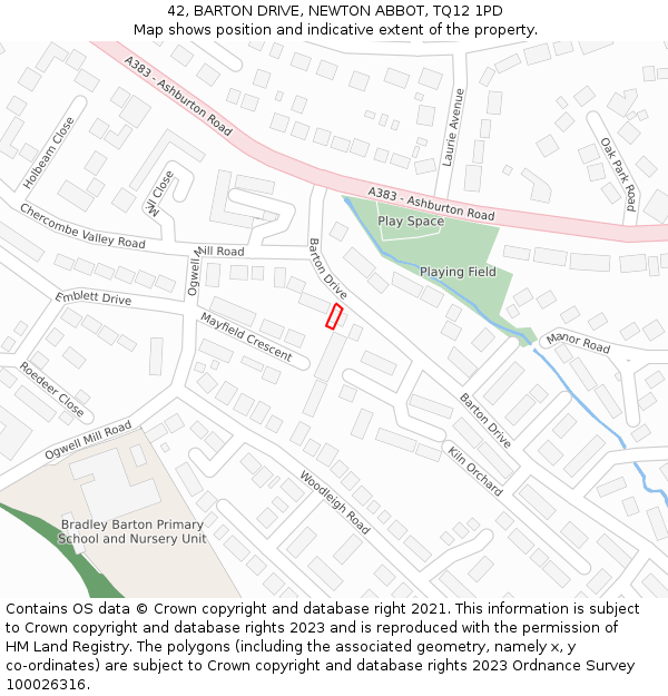 42, BARTON DRIVE, NEWTON ABBOT, TQ12 1PD: Location map and indicative extent of plot