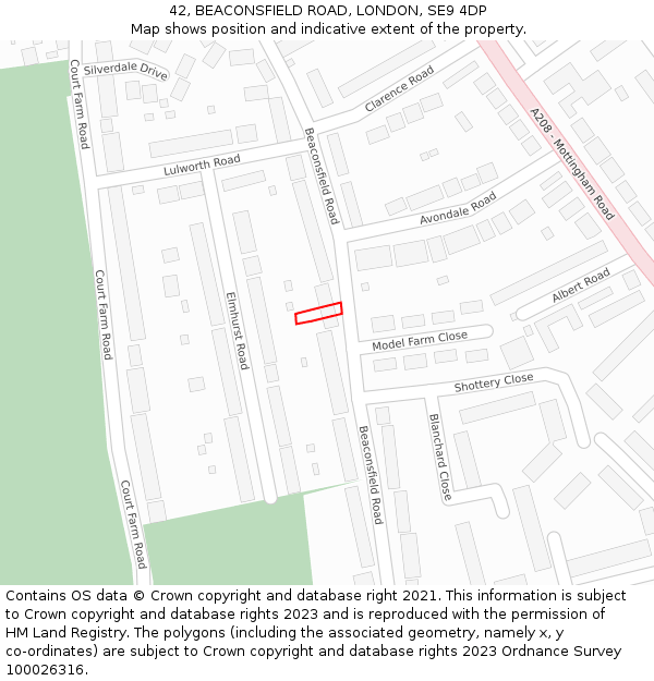 42, BEACONSFIELD ROAD, LONDON, SE9 4DP: Location map and indicative extent of plot