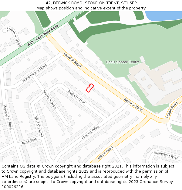 42, BERWICK ROAD, STOKE-ON-TRENT, ST1 6EP: Location map and indicative extent of plot