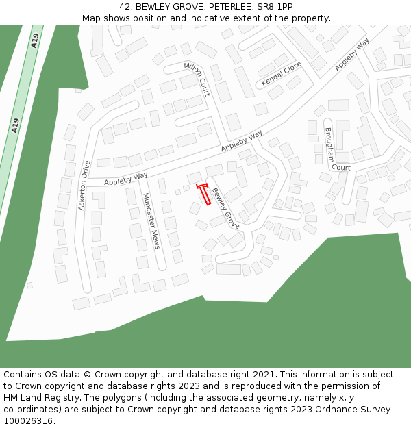 42, BEWLEY GROVE, PETERLEE, SR8 1PP: Location map and indicative extent of plot