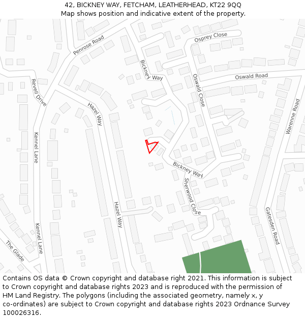 42, BICKNEY WAY, FETCHAM, LEATHERHEAD, KT22 9QQ: Location map and indicative extent of plot