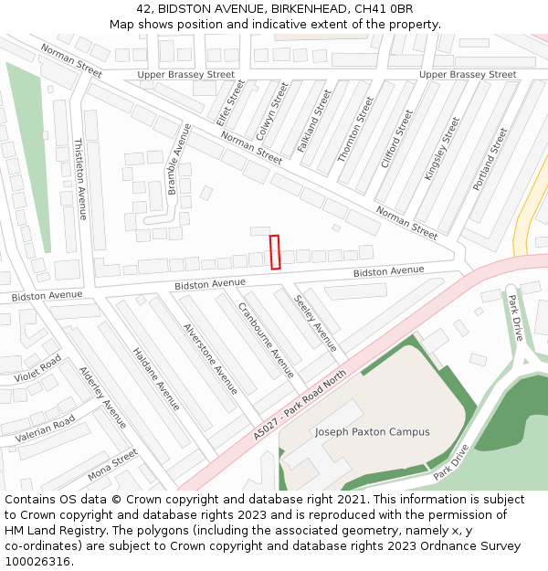 42, BIDSTON AVENUE, BIRKENHEAD, CH41 0BR: Location map and indicative extent of plot