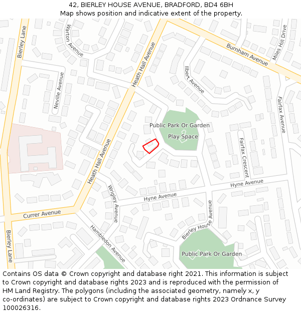 42, BIERLEY HOUSE AVENUE, BRADFORD, BD4 6BH: Location map and indicative extent of plot