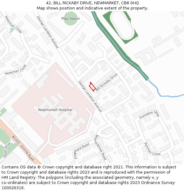 42, BILL RICKABY DRIVE, NEWMARKET, CB8 0HQ: Location map and indicative extent of plot