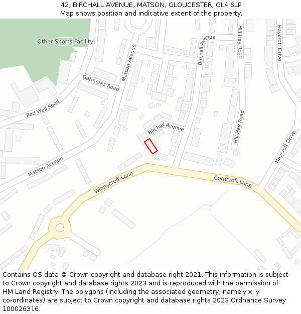 42, BIRCHALL AVENUE, MATSON, GLOUCESTER, GL4 6LP: Location map and indicative extent of plot