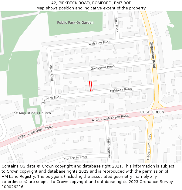 42, BIRKBECK ROAD, ROMFORD, RM7 0QP: Location map and indicative extent of plot