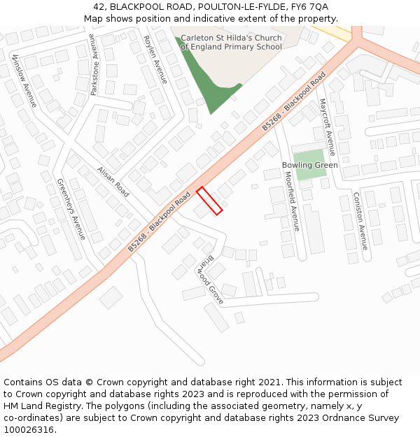 42, BLACKPOOL ROAD, POULTON-LE-FYLDE, FY6 7QA: Location map and indicative extent of plot