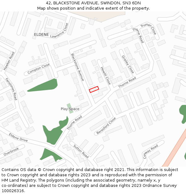 42, BLACKSTONE AVENUE, SWINDON, SN3 6DN: Location map and indicative extent of plot