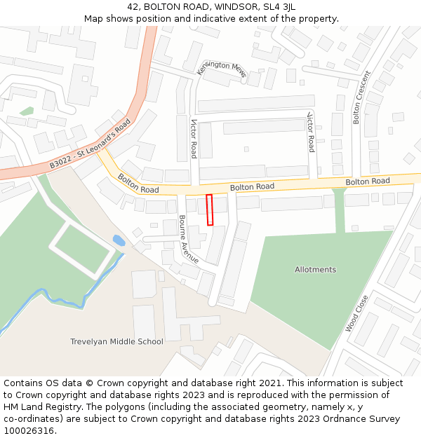 42, BOLTON ROAD, WINDSOR, SL4 3JL: Location map and indicative extent of plot