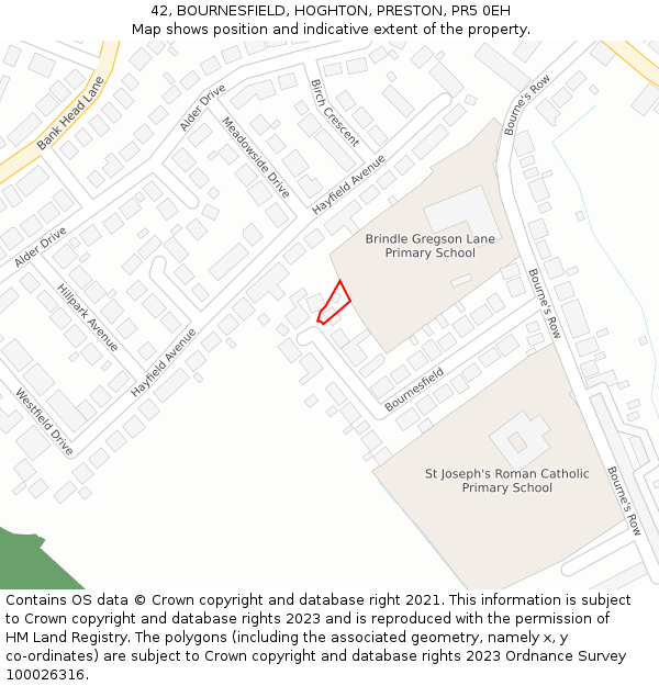 42, BOURNESFIELD, HOGHTON, PRESTON, PR5 0EH: Location map and indicative extent of plot