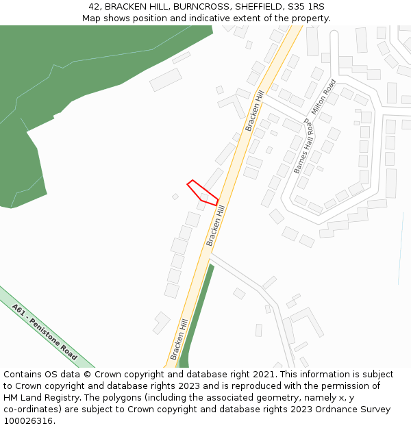 42, BRACKEN HILL, BURNCROSS, SHEFFIELD, S35 1RS: Location map and indicative extent of plot