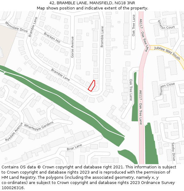 42, BRAMBLE LANE, MANSFIELD, NG18 3NR: Location map and indicative extent of plot