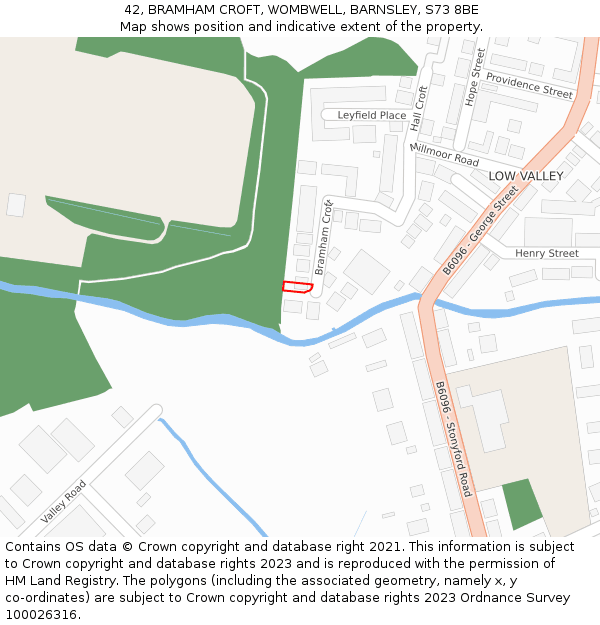 42, BRAMHAM CROFT, WOMBWELL, BARNSLEY, S73 8BE: Location map and indicative extent of plot