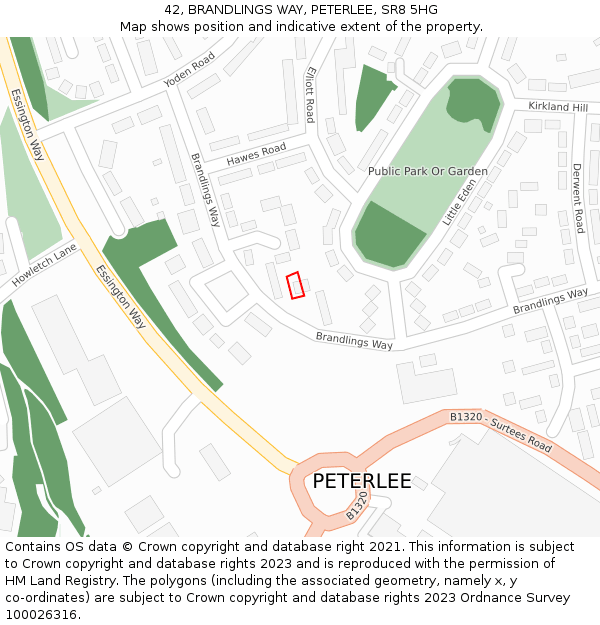 42, BRANDLINGS WAY, PETERLEE, SR8 5HG: Location map and indicative extent of plot