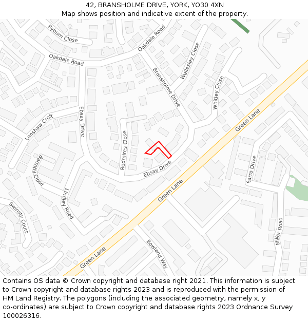 42, BRANSHOLME DRIVE, YORK, YO30 4XN: Location map and indicative extent of plot