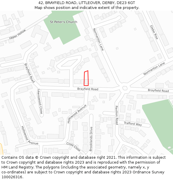 42, BRAYFIELD ROAD, LITTLEOVER, DERBY, DE23 6GT: Location map and indicative extent of plot