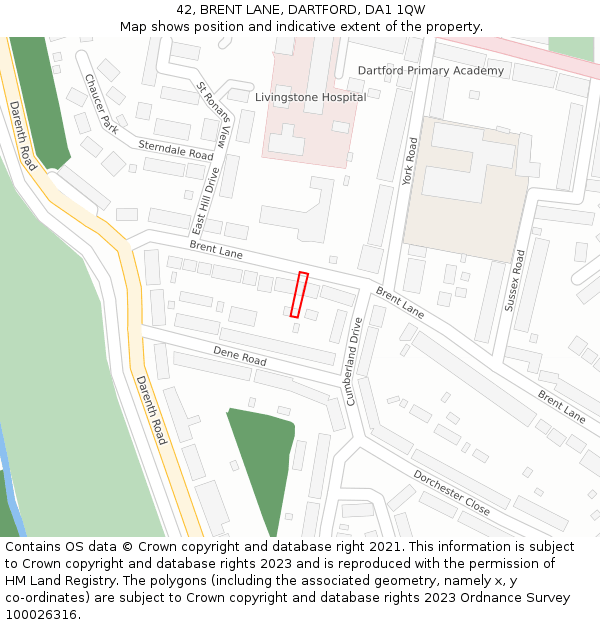 42, BRENT LANE, DARTFORD, DA1 1QW: Location map and indicative extent of plot