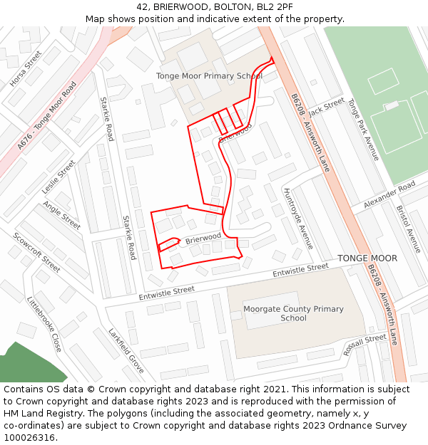 42, BRIERWOOD, BOLTON, BL2 2PF: Location map and indicative extent of plot