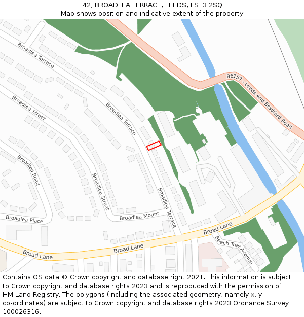42, BROADLEA TERRACE, LEEDS, LS13 2SQ: Location map and indicative extent of plot
