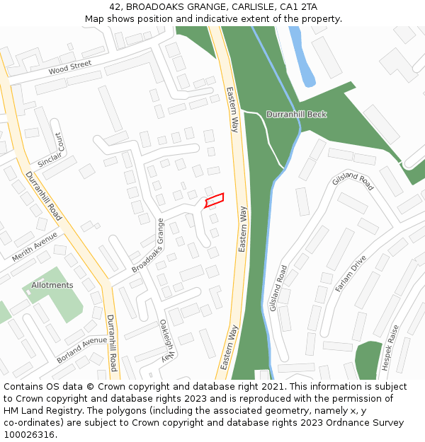 42, BROADOAKS GRANGE, CARLISLE, CA1 2TA: Location map and indicative extent of plot