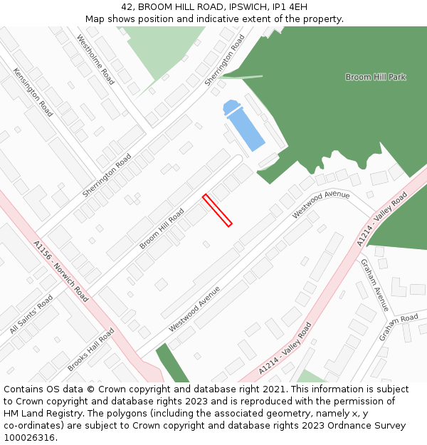 42, BROOM HILL ROAD, IPSWICH, IP1 4EH: Location map and indicative extent of plot