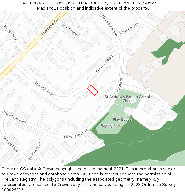 42, BROWNHILL ROAD, NORTH BADDESLEY, SOUTHAMPTON, SO52 9EZ: Location map and indicative extent of plot