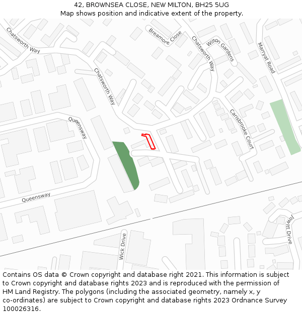 42, BROWNSEA CLOSE, NEW MILTON, BH25 5UG: Location map and indicative extent of plot