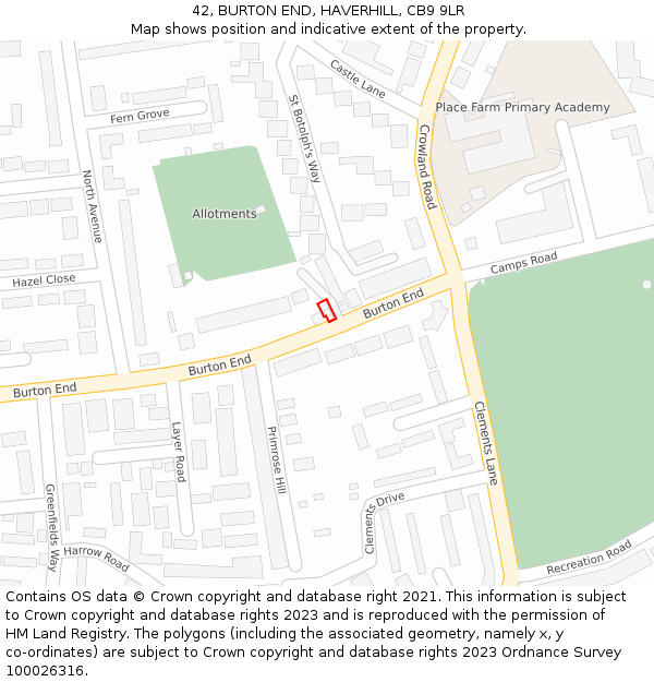 42, BURTON END, HAVERHILL, CB9 9LR: Location map and indicative extent of plot