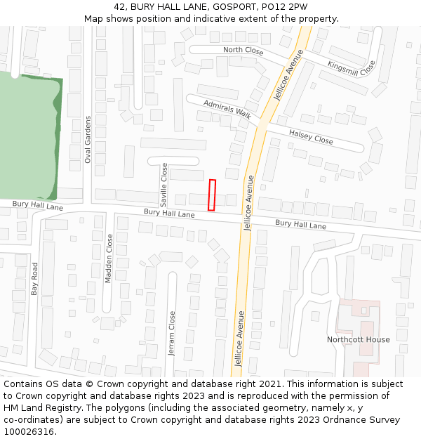 42, BURY HALL LANE, GOSPORT, PO12 2PW: Location map and indicative extent of plot