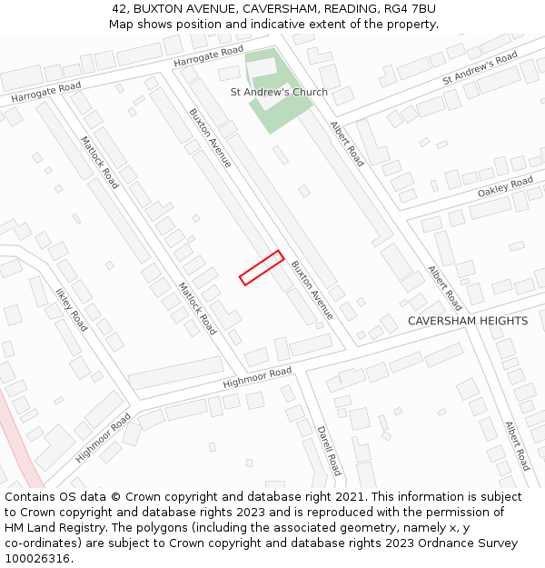 42, BUXTON AVENUE, CAVERSHAM, READING, RG4 7BU: Location map and indicative extent of plot