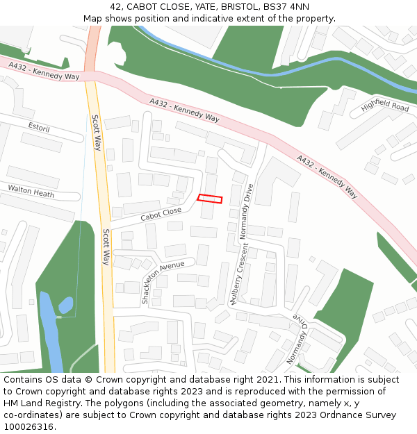 42, CABOT CLOSE, YATE, BRISTOL, BS37 4NN: Location map and indicative extent of plot
