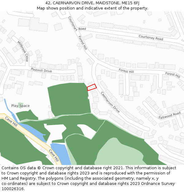 42, CAERNARVON DRIVE, MAIDSTONE, ME15 6FJ: Location map and indicative extent of plot
