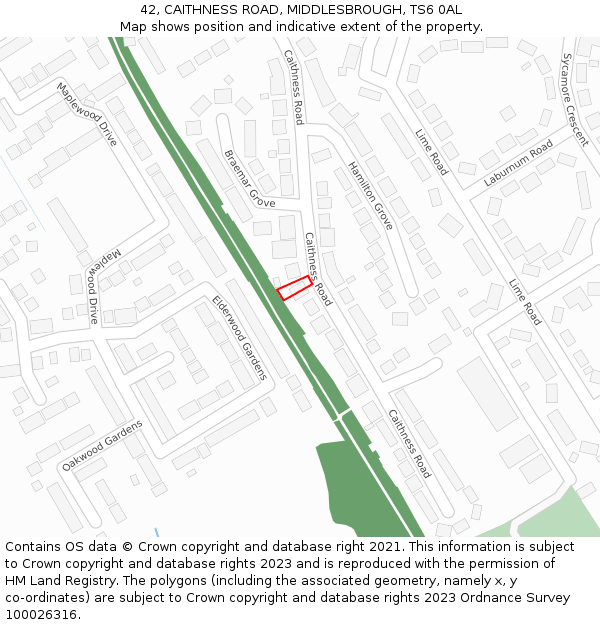 42, CAITHNESS ROAD, MIDDLESBROUGH, TS6 0AL: Location map and indicative extent of plot