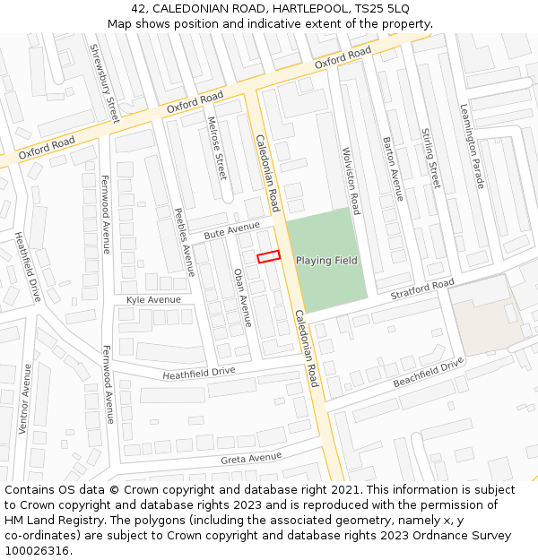 42, CALEDONIAN ROAD, HARTLEPOOL, TS25 5LQ: Location map and indicative extent of plot