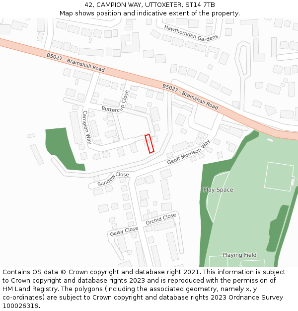 42, CAMPION WAY, UTTOXETER, ST14 7TB: Location map and indicative extent of plot