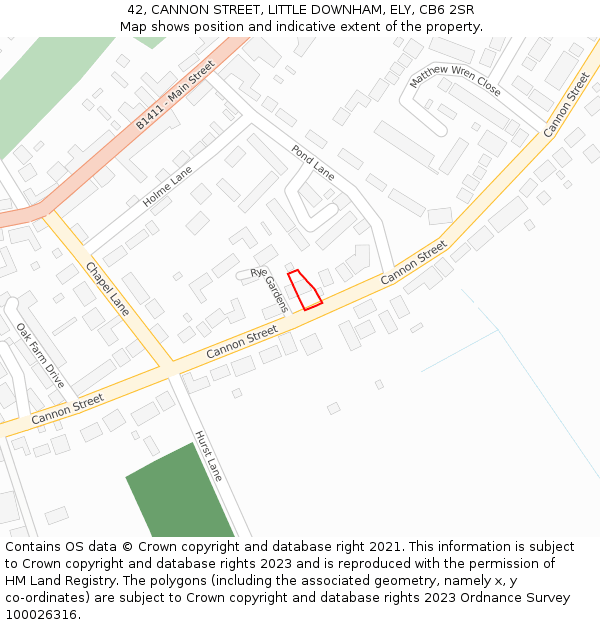 42, CANNON STREET, LITTLE DOWNHAM, ELY, CB6 2SR: Location map and indicative extent of plot