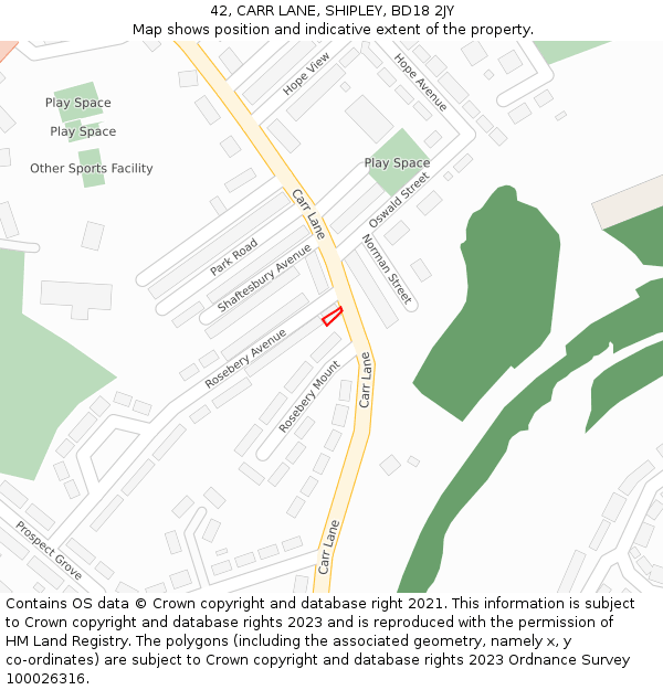 42, CARR LANE, SHIPLEY, BD18 2JY: Location map and indicative extent of plot