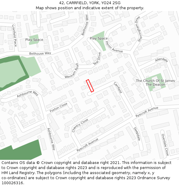 42, CARRFIELD, YORK, YO24 2SG: Location map and indicative extent of plot