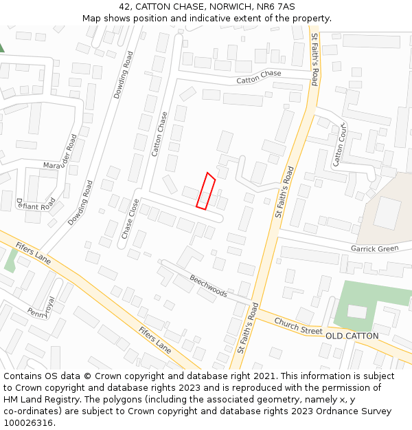 42, CATTON CHASE, NORWICH, NR6 7AS: Location map and indicative extent of plot