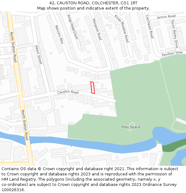 42, CAUSTON ROAD, COLCHESTER, CO1 1RT: Location map and indicative extent of plot
