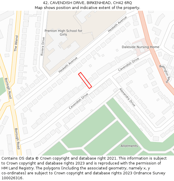 42, CAVENDISH DRIVE, BIRKENHEAD, CH42 6RQ: Location map and indicative extent of plot