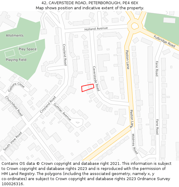 42, CAVERSTEDE ROAD, PETERBOROUGH, PE4 6EX: Location map and indicative extent of plot